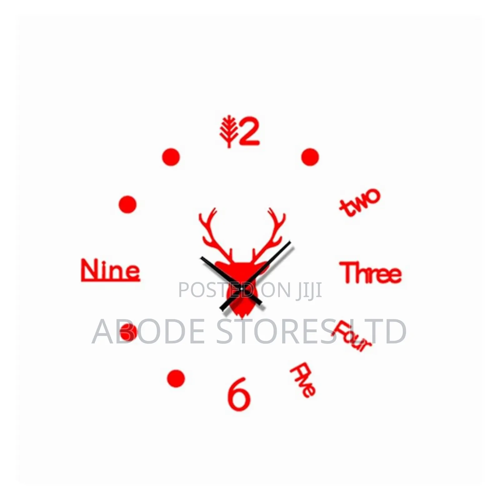 Deer Head Diy Wall Colock 40cm Red