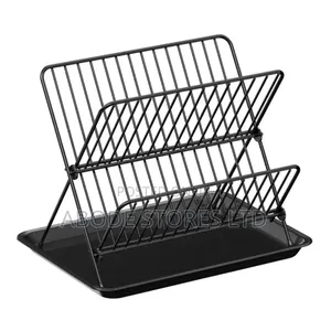 Portable Collapsible Metal Dish Drainer With Tray Black