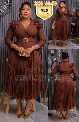 Elegant Office Dress  Pleated Lace and Belt for My Queens