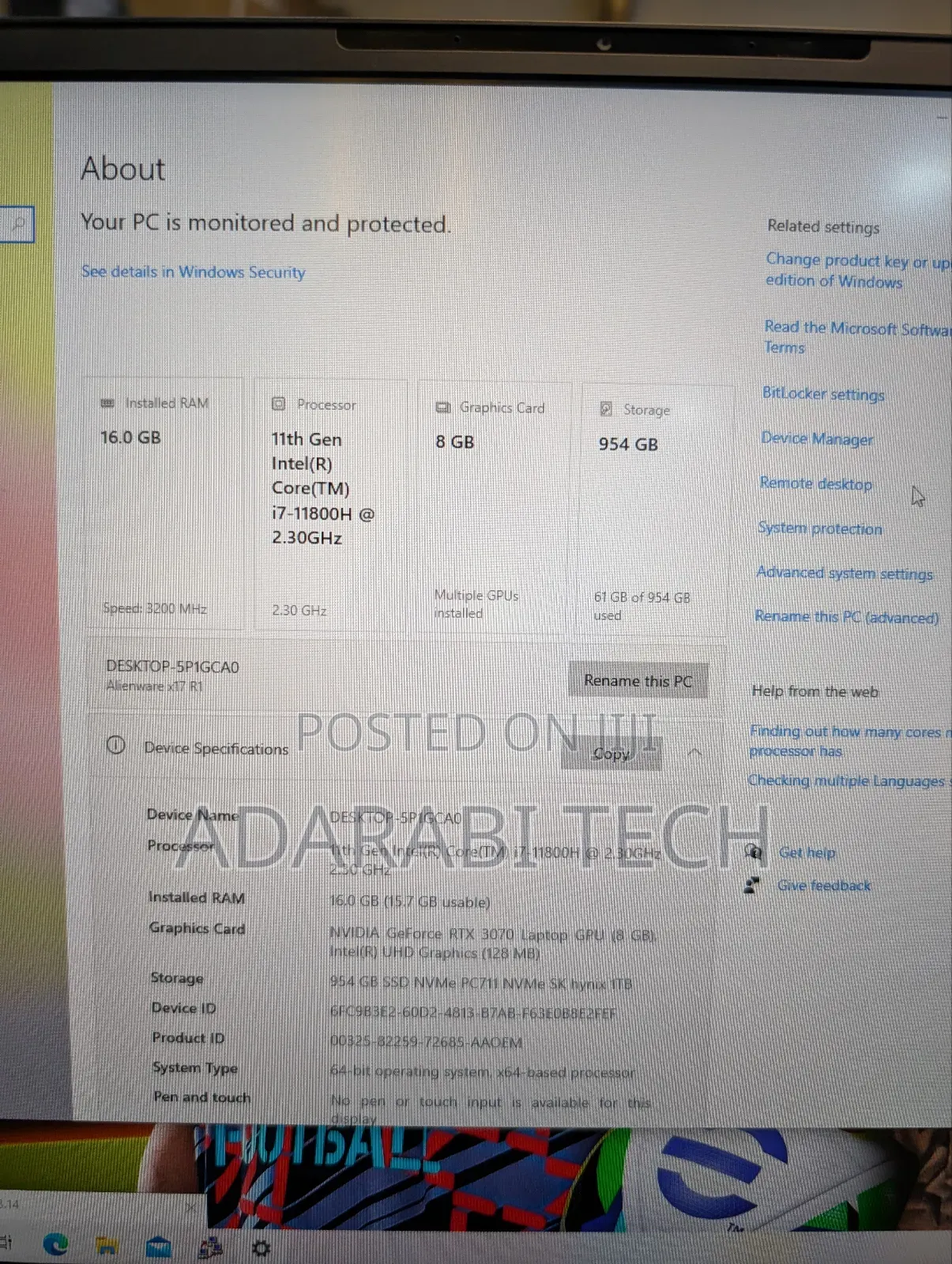 Laptop Dell Alienware X17 R1 16GB Intel Core I7 SSD 1T