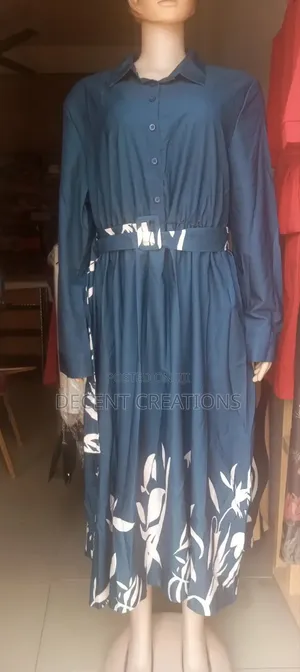 Mid - Year Promo: Teal Blue Shirt Dress With Floral Border. Size XXL
