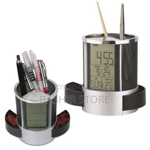 Multifunctional Pen Holder With a Digital Clock.
