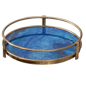 Blue Glass Agate Pattern Round Decorative Vanity Tray