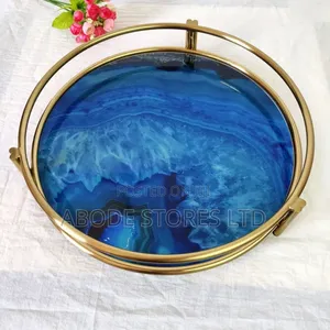Blue Glass Agate Pattern Round Decorative Vanity Tray