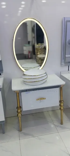 80cm White and Gold Cabinet Basin