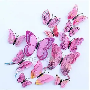 12pcs Vinyl 3d Butterfly Peel and Stick Wall Sticker Pink