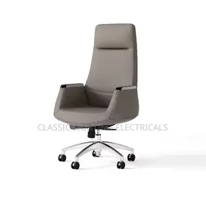 Ergonomic High Back Office Chair Grey Leather Waist Support Home Chair