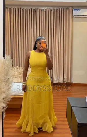 Elegant Yellow Ruffled Hem Maxi Dress- Sleeveless Layered Flared Dress