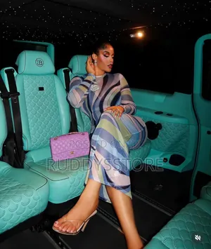 Luxury Geometric Print Mesh Maxi Dress 