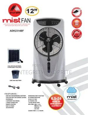 Andraak Rechargeable Box Mist Fan +Wheel and Remote