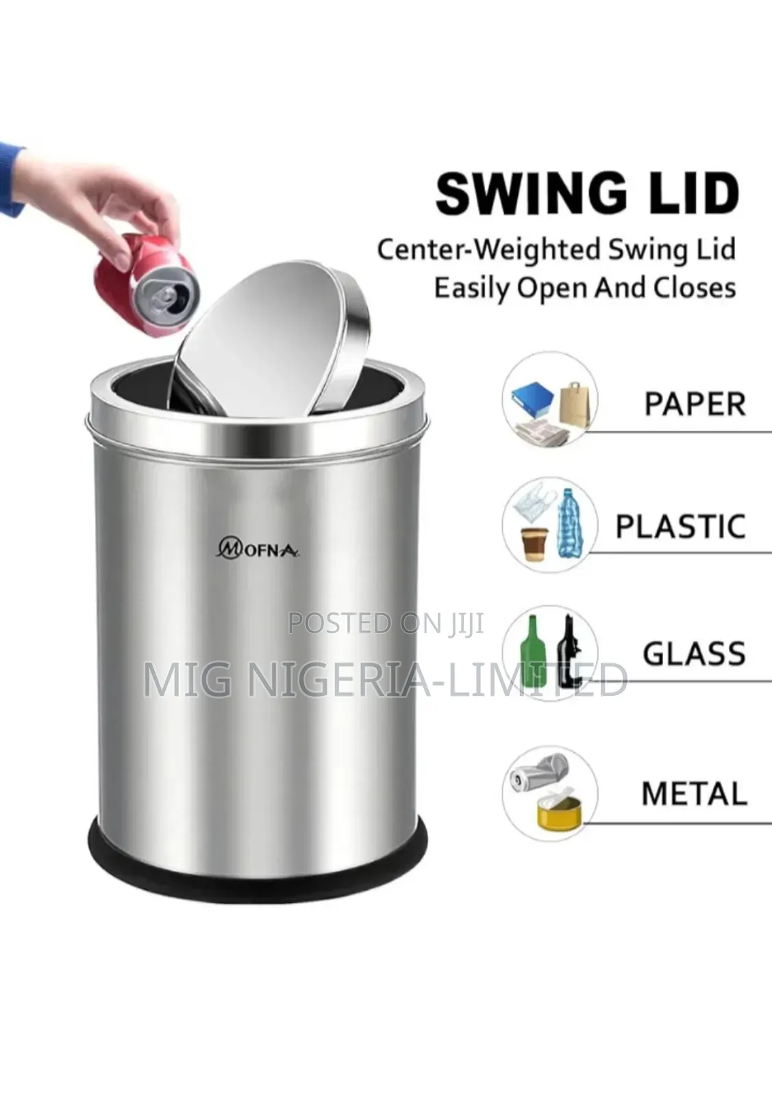 Stainless Steel Swing Lid Dustbin Garbage Bin,Trash Can With Removable