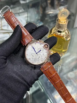 Cartier Working Chronograph Watches-Brown-Leather 