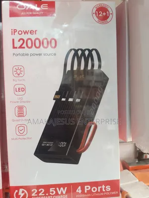 Oale 20000mah Powerbank With 4 Inbuilt Cables