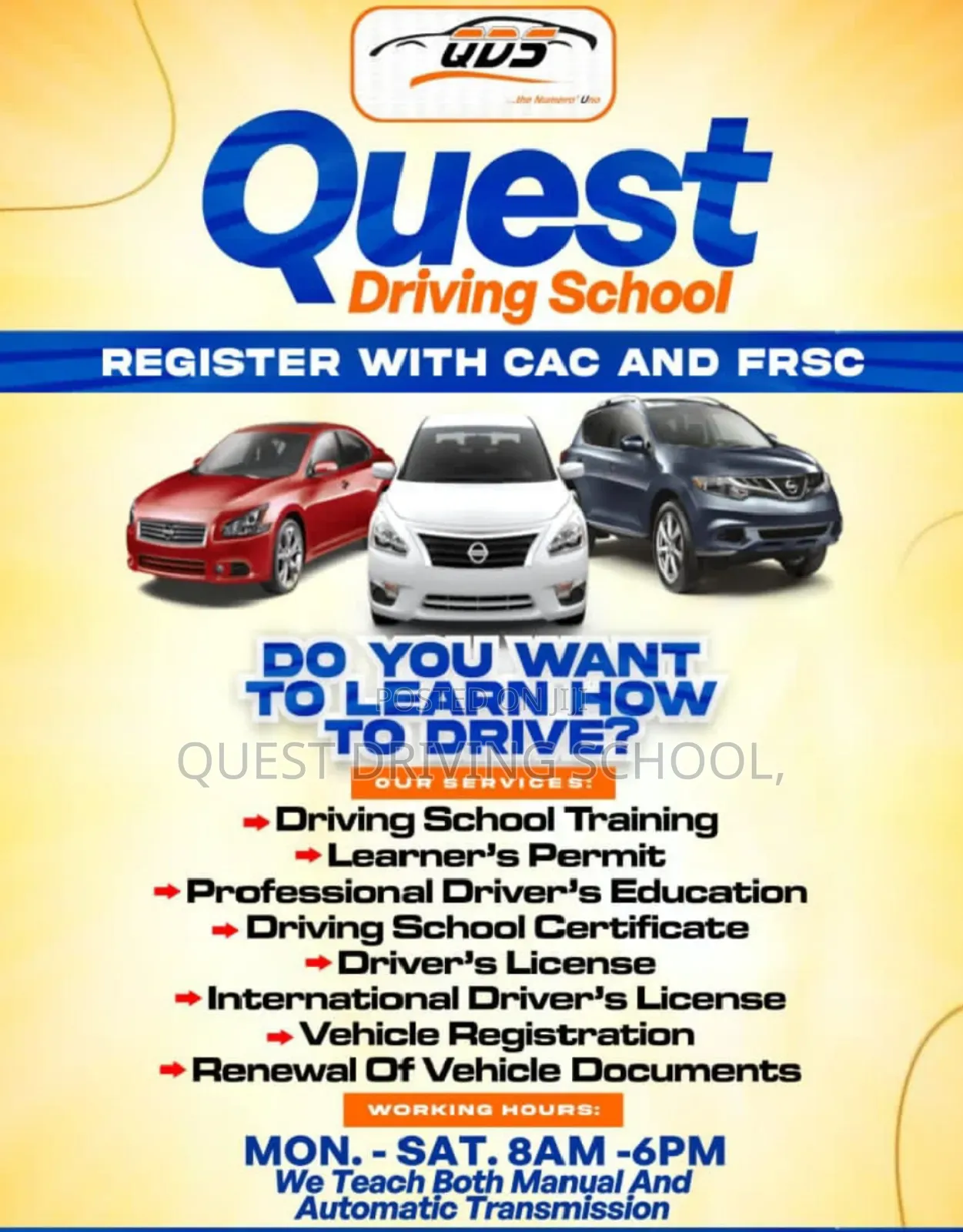 Driving School Training, Processing of Driver License, Vehicle Papers