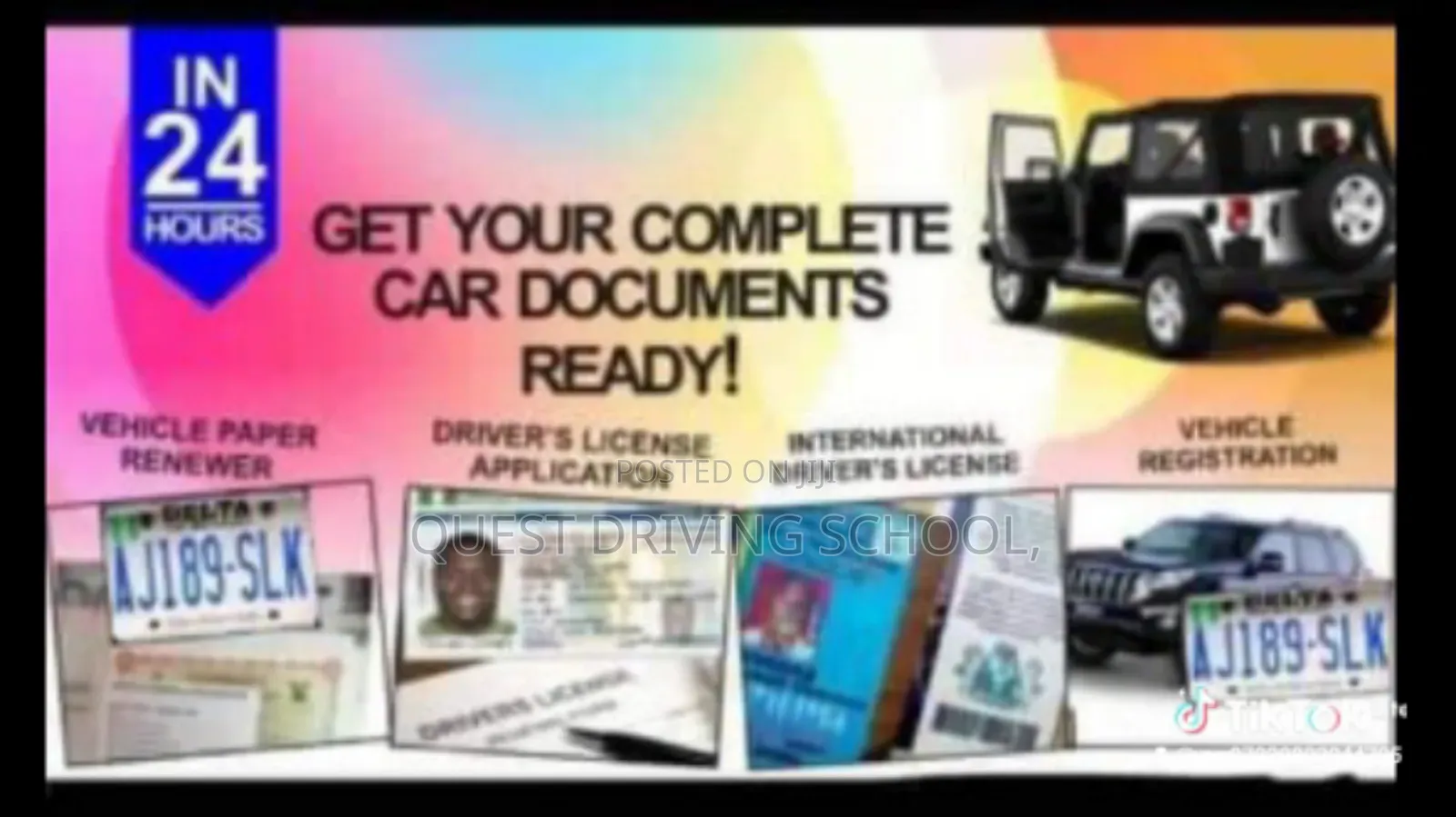 Driving School Training, Processing of Driver License, Vehicle Papers