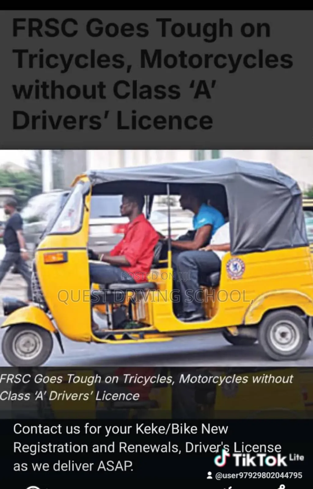 Driving School Training, Processing of Driver License, Vehicle Papers
