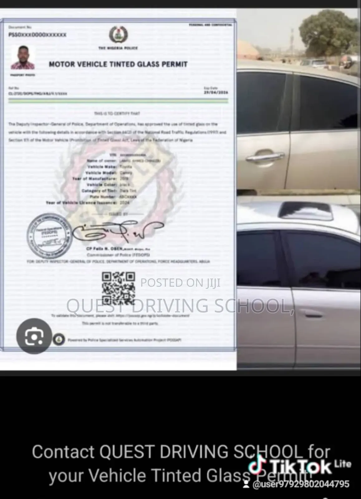Driving School Training, Processing of Driver License, Vehicle Papers