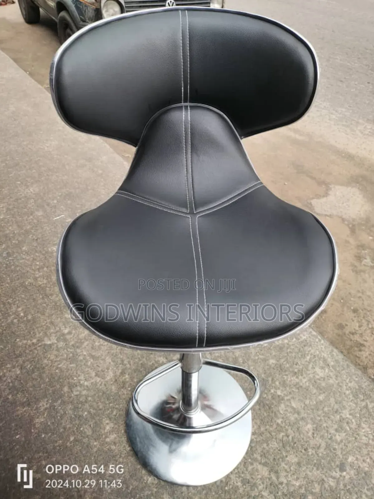 Modern Adjustable Bar Stool – Black Leather Chrome Finish