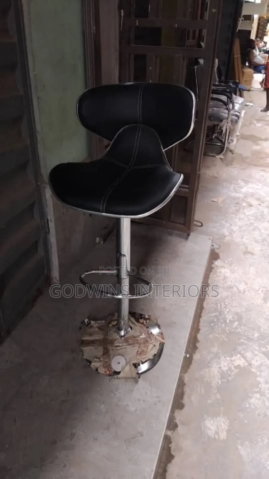 Modern Adjustable Bar Stool – Black Leather Chrome Finish