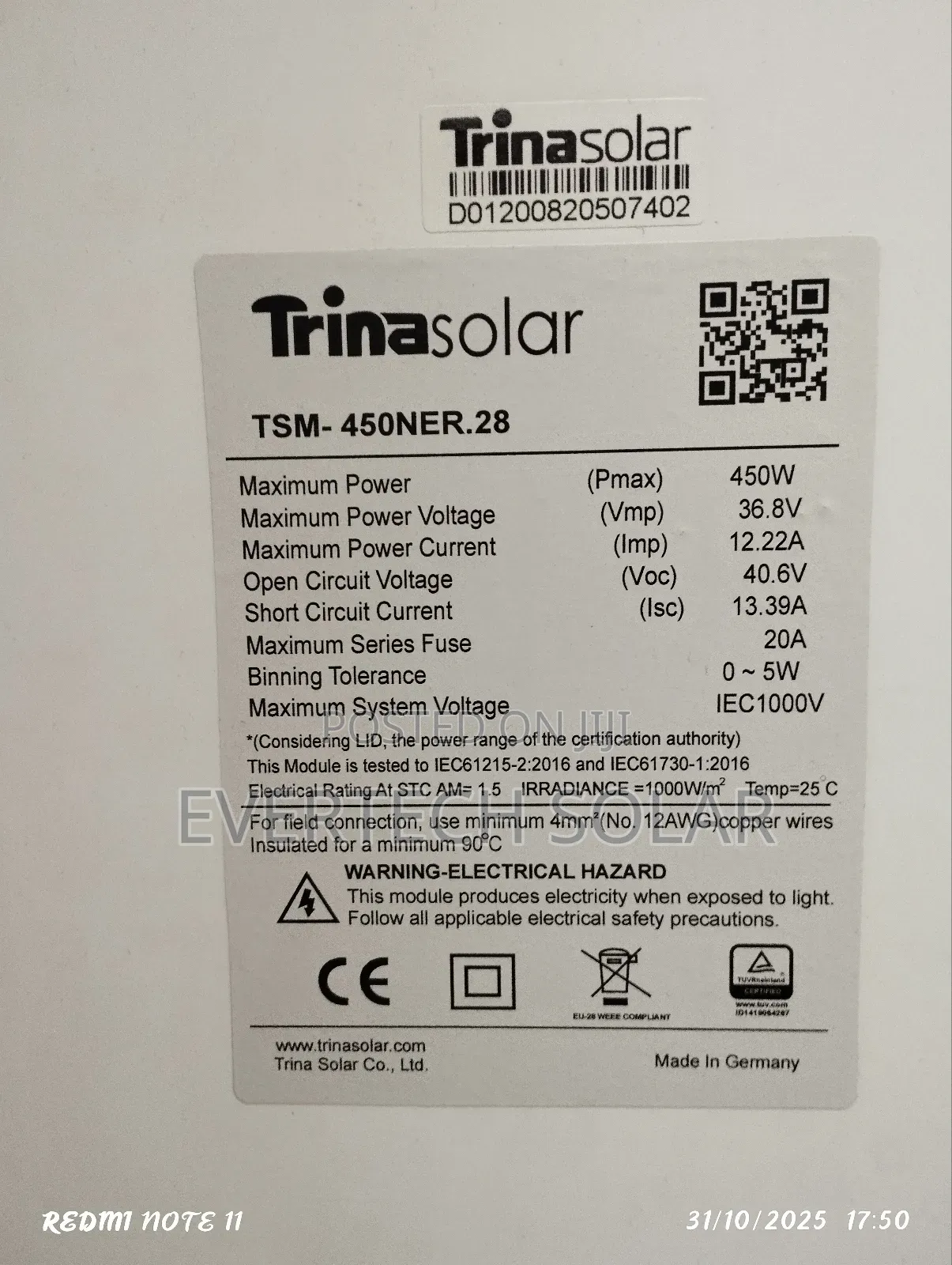 450watts Trina Mono Crystalline Panel With High Efficiency