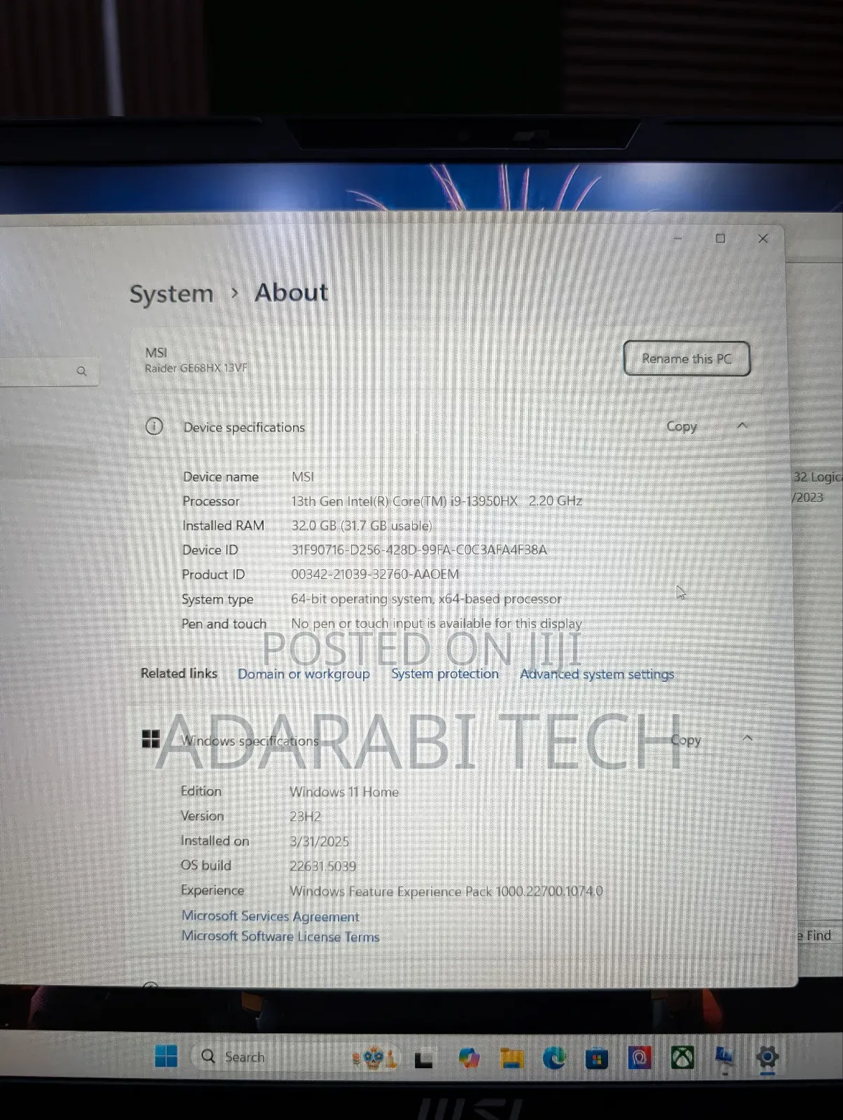 Laptop MSI Vector GP68 HX 13V 32GB Intel Core I9 SSD 1T