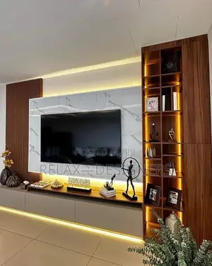 Brown Tv  Console With Multiple Lights