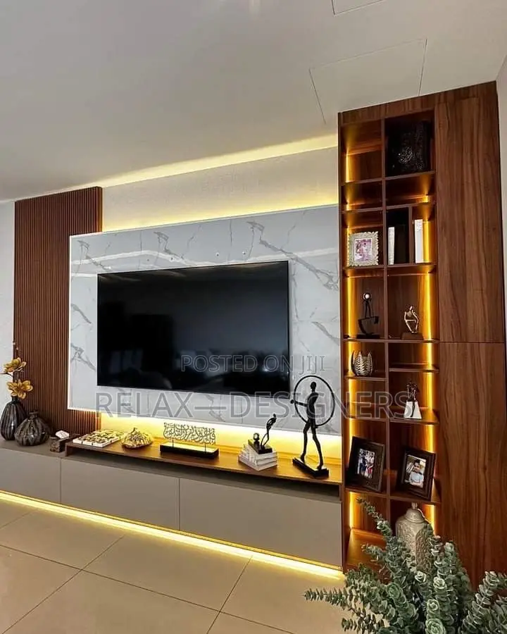 Brown Tv  Console With Multiple Lights