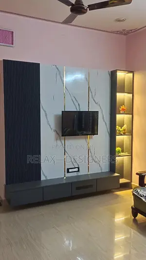 Black White Tv  Console With Profile Light  Shelf