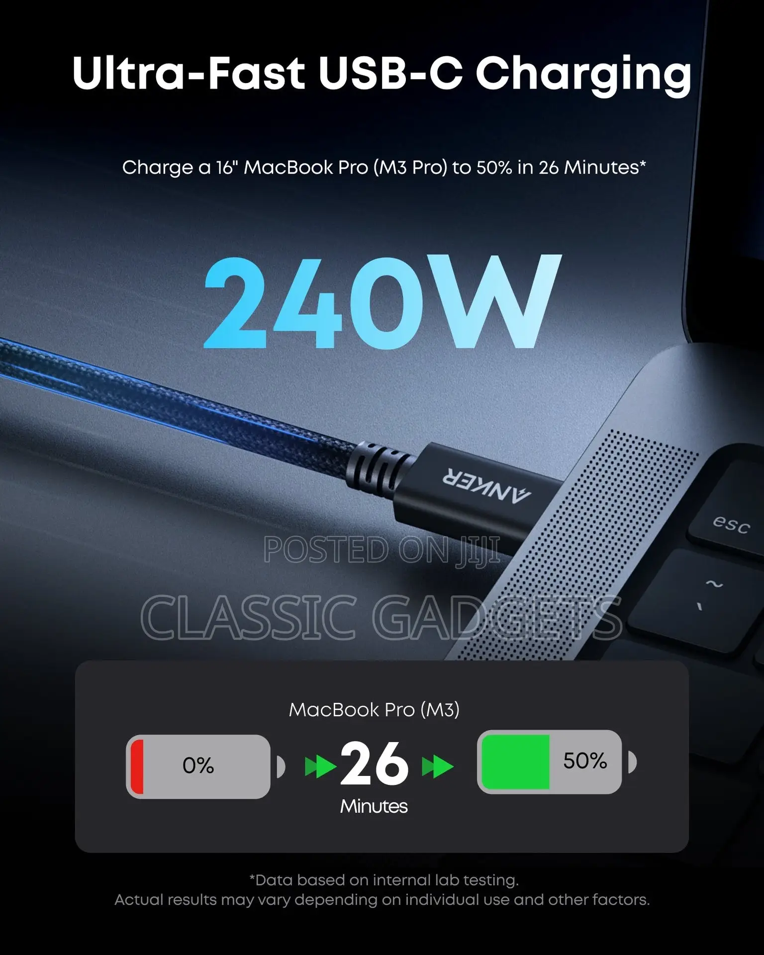Anker Prime Thunderbolt 5 Cable (3.3 Ft, 80gbps, 240w)