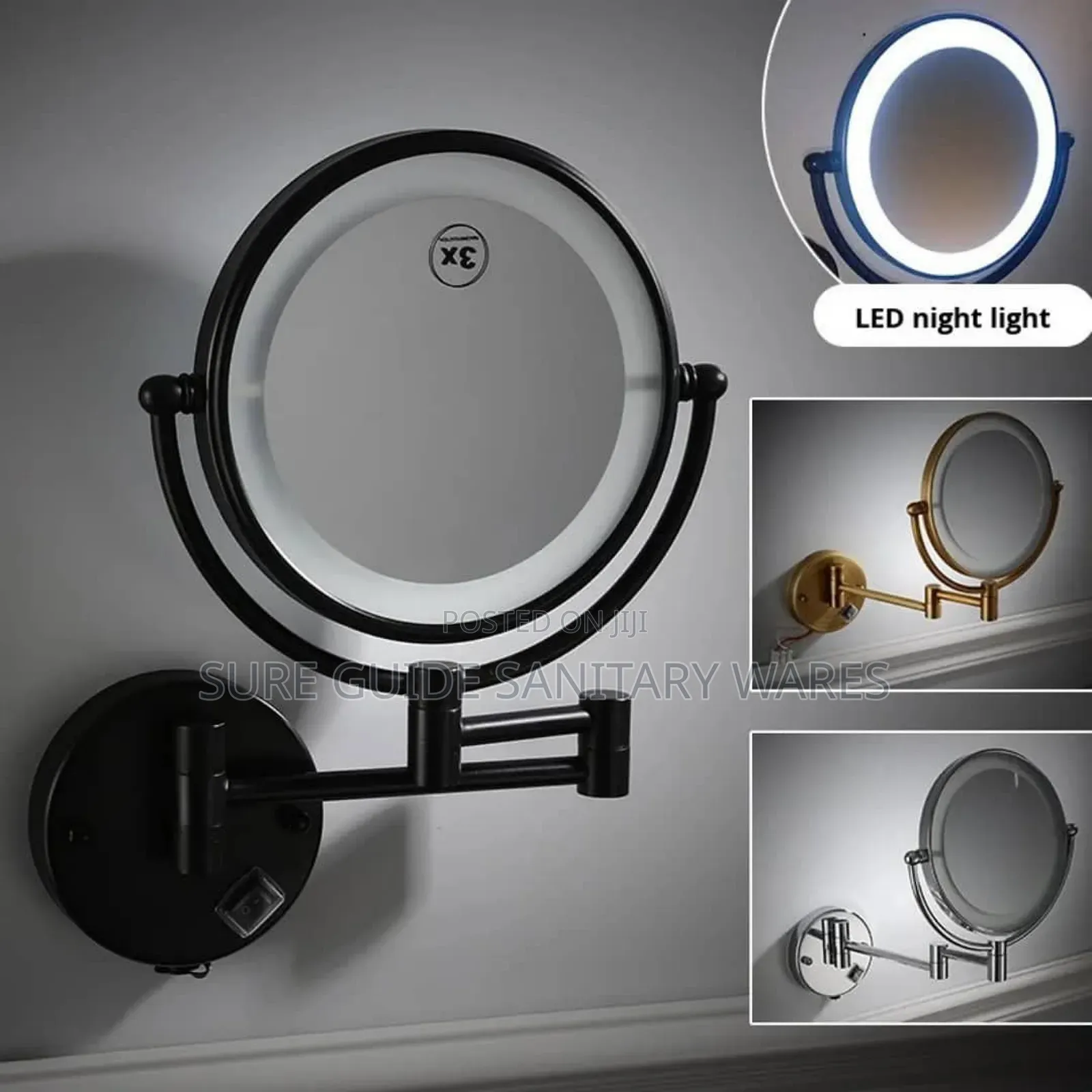 Black Led Magnify Mirror