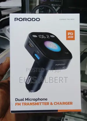 Porodo Dual Microphone Fm Transmitter Charger- Black