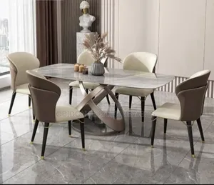 Portable Marble Top Dining Table With 6 Chairs