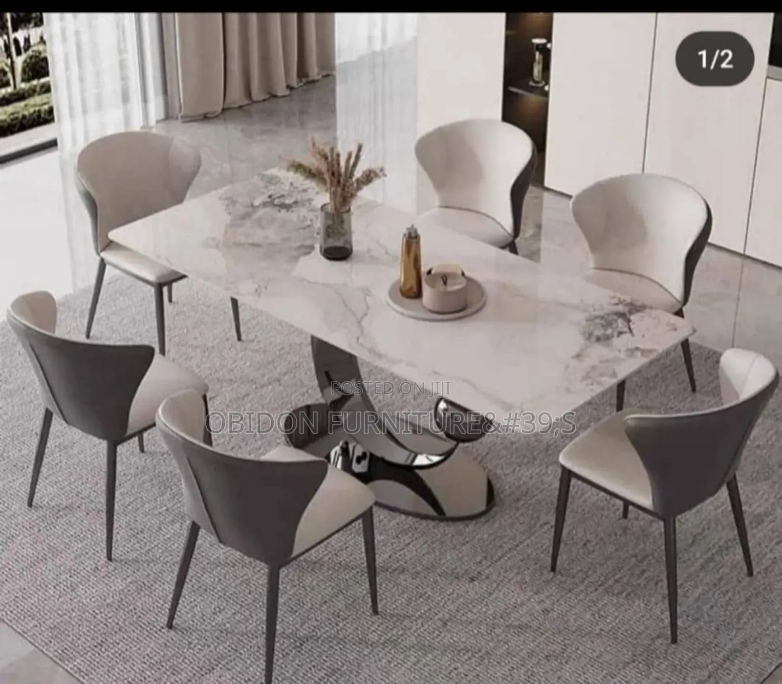 Portable Marble Top Dining Table With Luxury Chairs