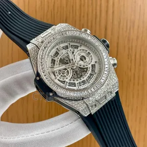Nice Classic Hublot Geneva With Ice Bezel Stones Original Rubber Strap