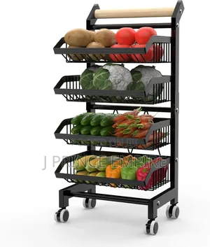 4-Tier Fruit Basket Rack, Storage Cart Rolling Pantry Kitchen Cart