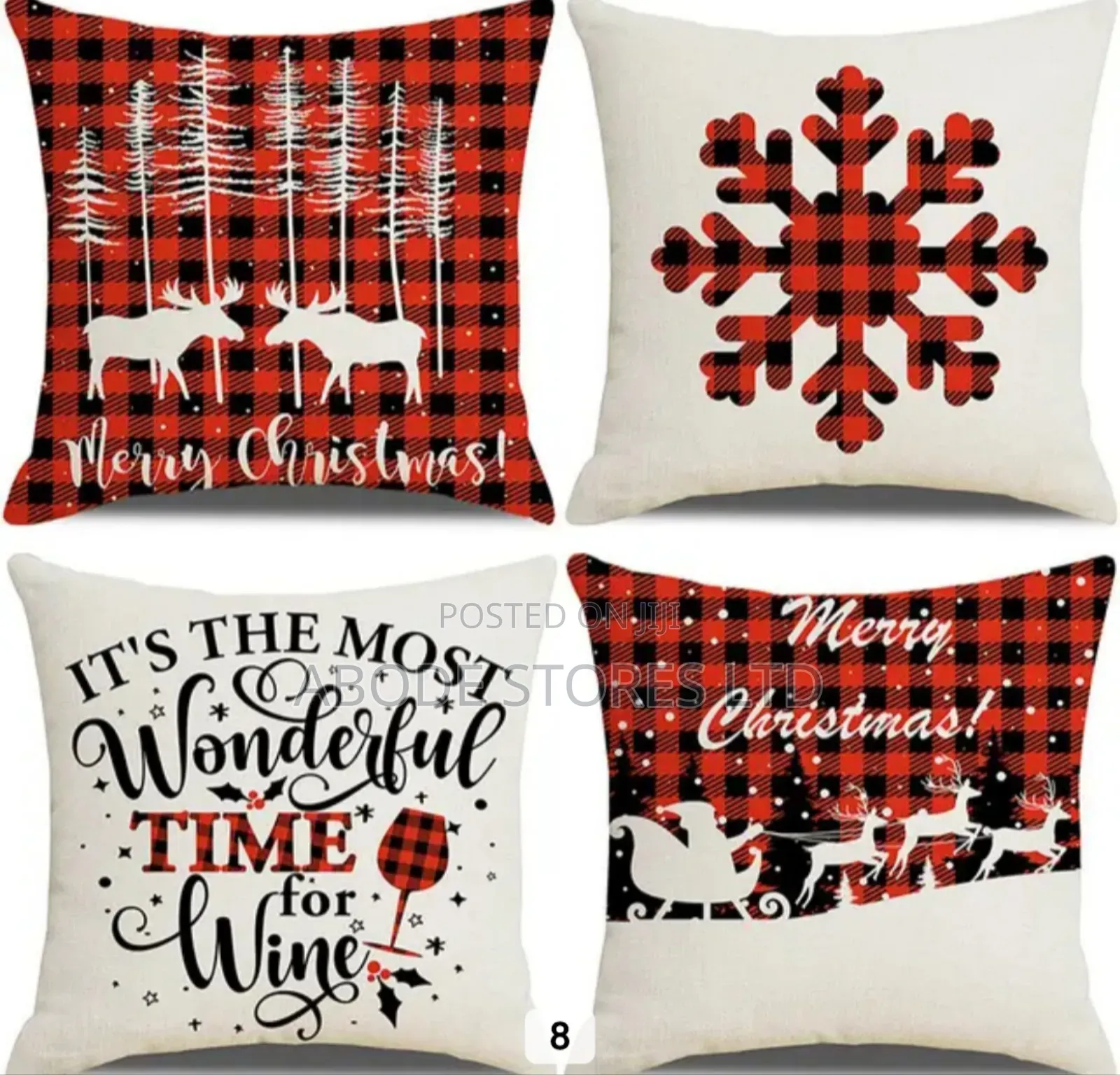 4 Pieces Set Xmas Throw Pillow - White and Red