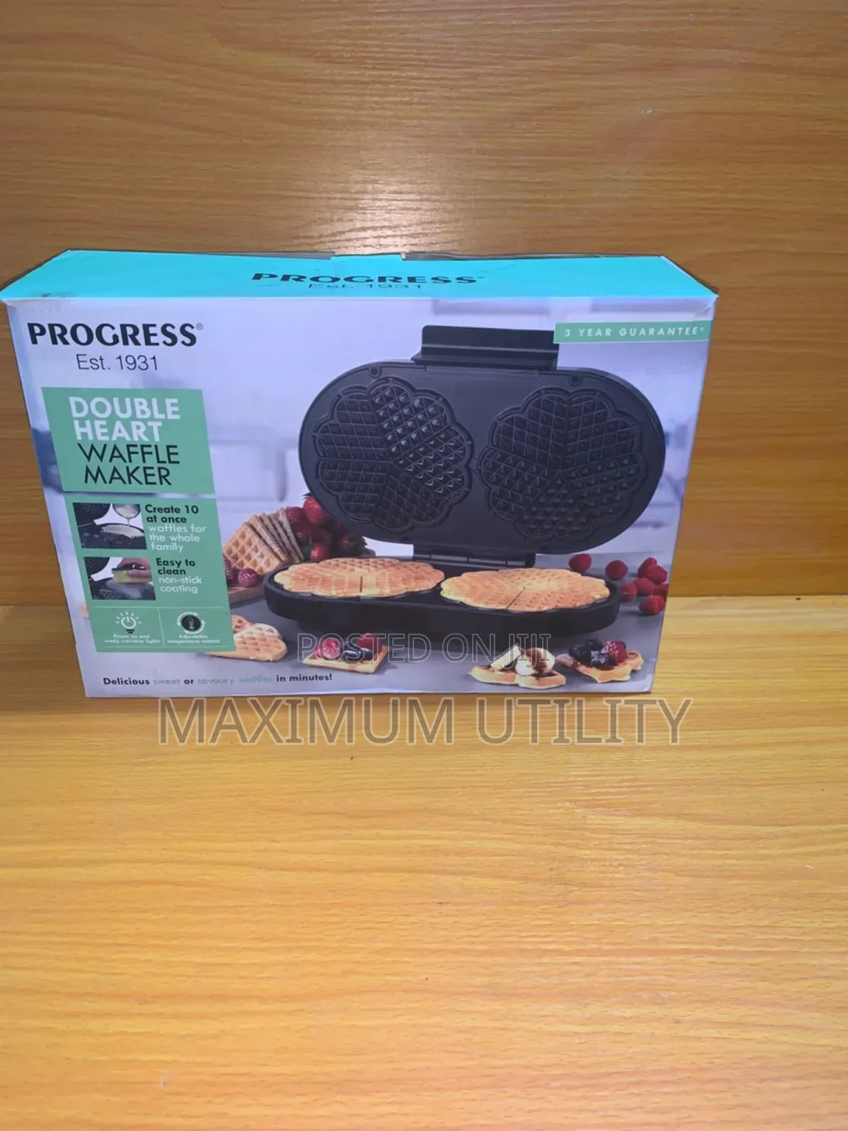 Progress Double Heart Non Stick Waffle Maker