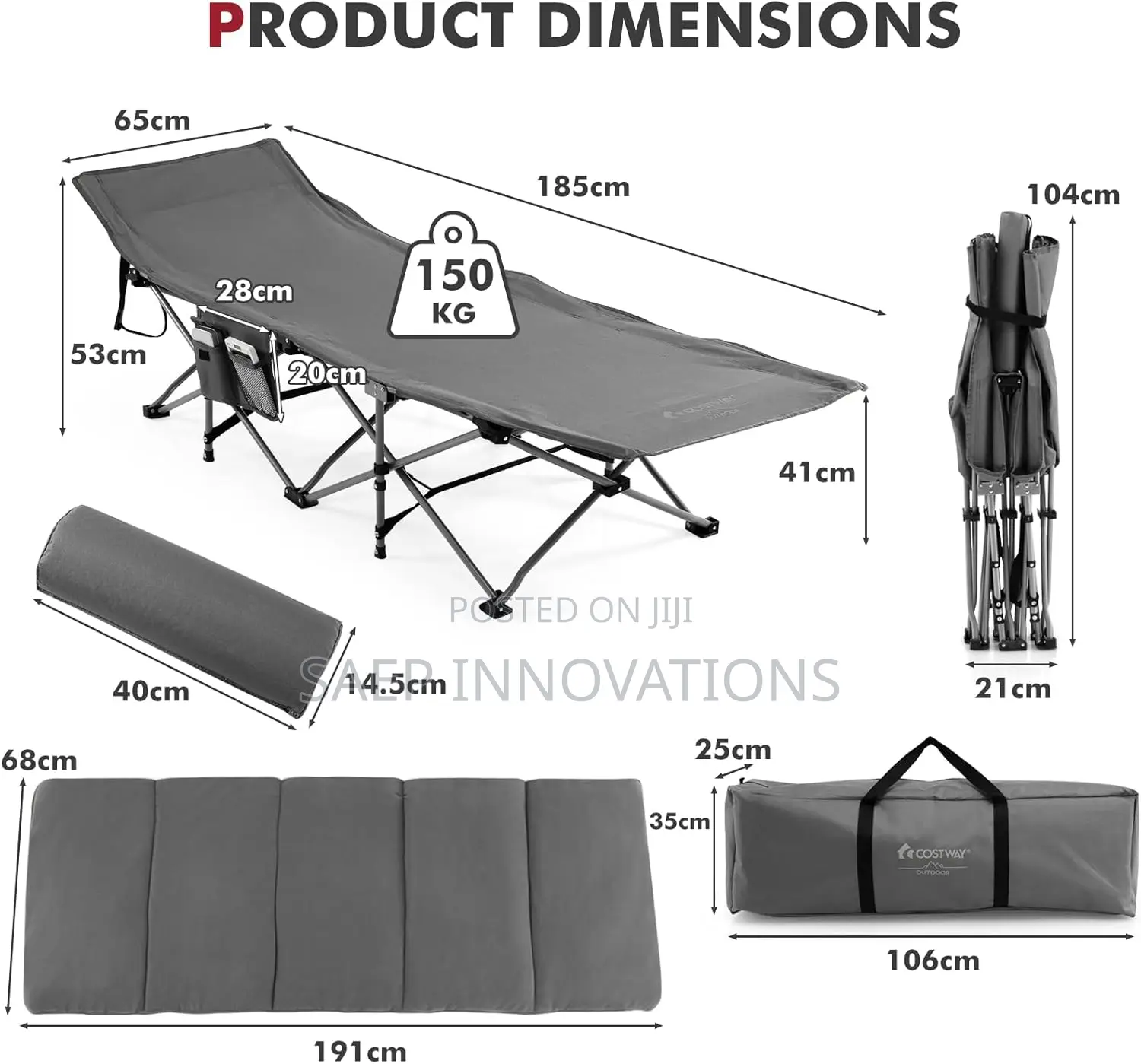 Costway Folding Travel Camping Cot