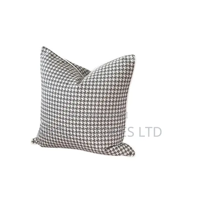 18 X 18 Inch Houndstooth Throw Pillow With White Piping