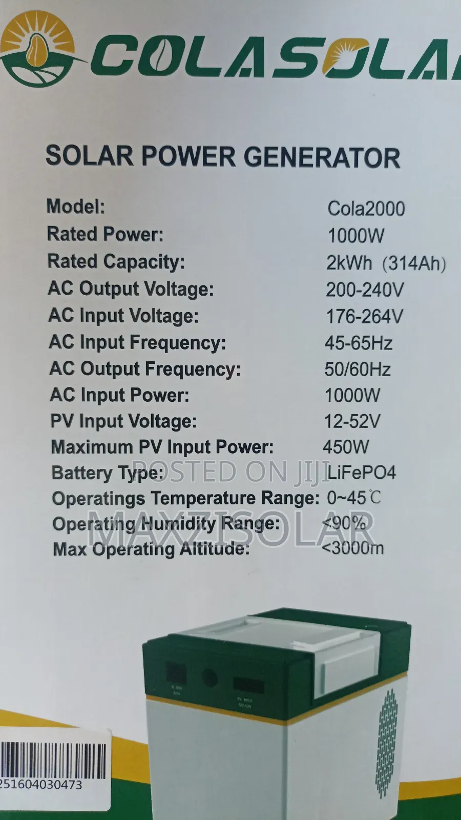 2kwh Colasolar Generator