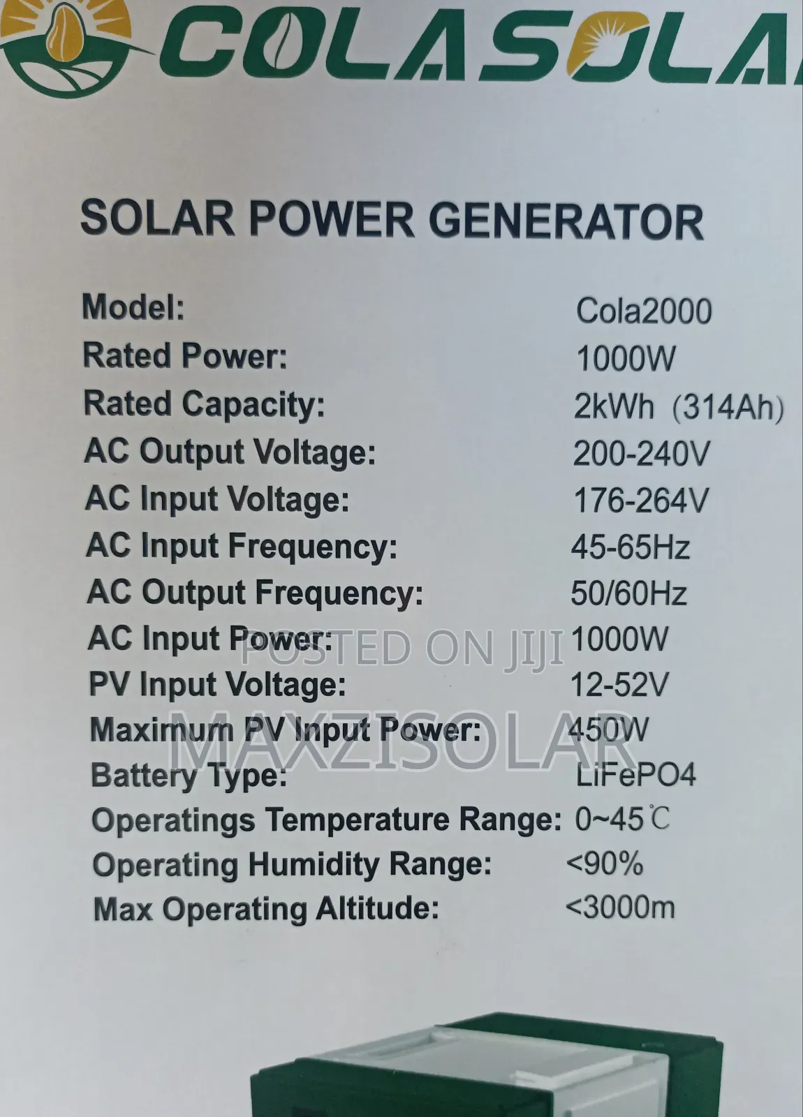 2kwh Colasolar Generator