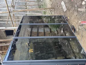 Gray Color Frameless Window With Collapsible Net