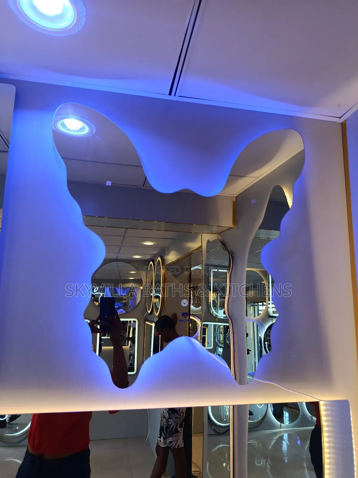 Butterfly Shaped Led Mirror With 3 Coloured Light.