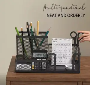 Black Mesh Desk Organizer 3compartment With Pen Holder,Storage Baskets
