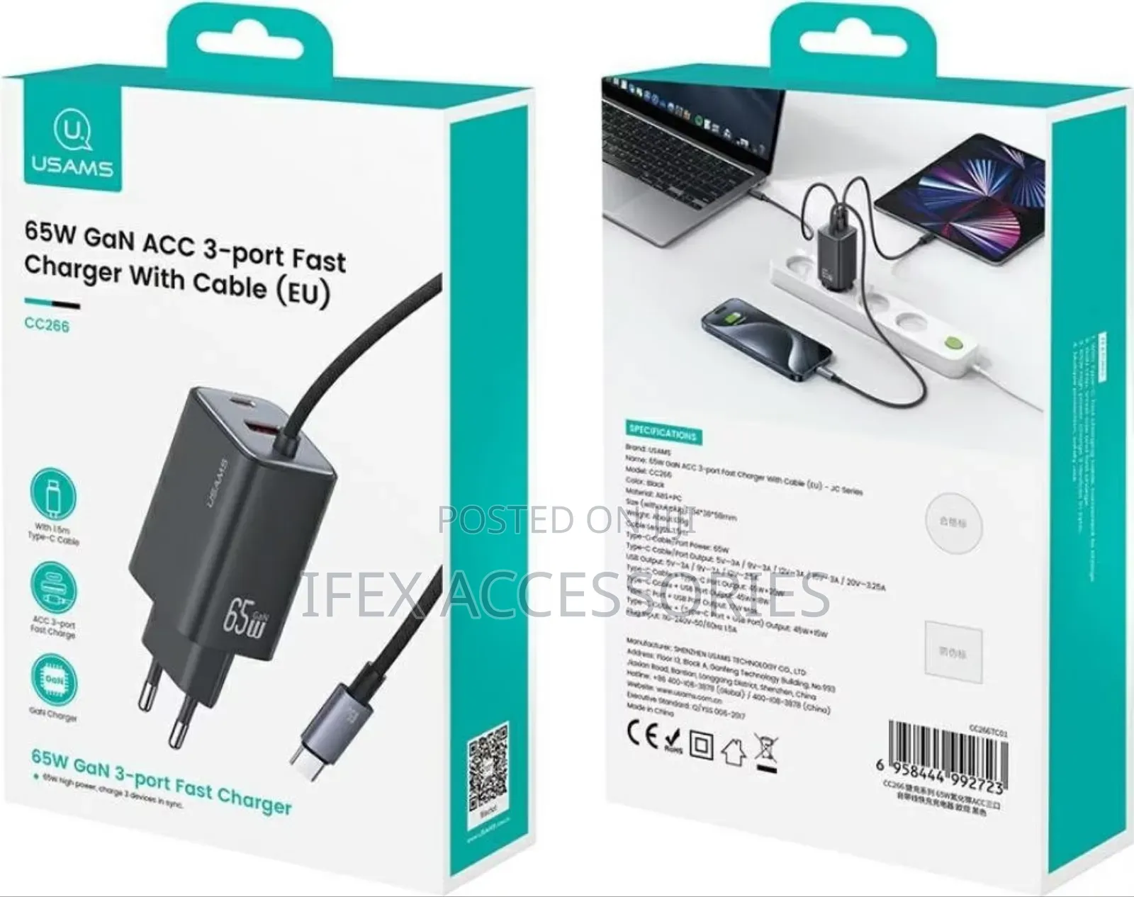 Usams Fast Charger With Cable
