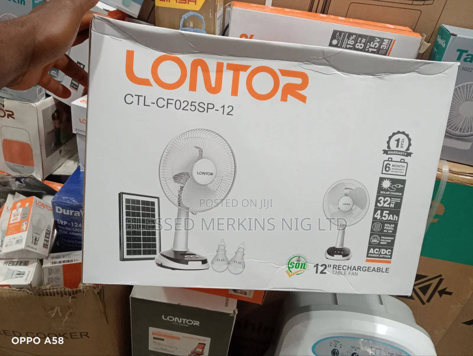 Lontor Rechargeable Table Fan 12" With Solar Panel