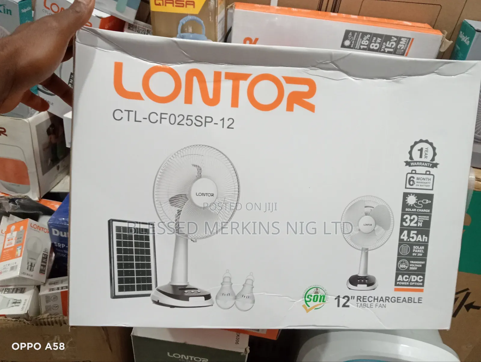 Lontor Rechargeable Table Fan 12" With Solar Panel