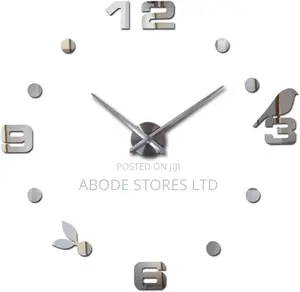 100cm Large Diy 3d Birds/Flowers Decorative Wall Clock - Silver