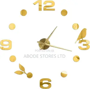 100cm Large Diy 3d Birds/Flower Decorative Wall Clock - Gold