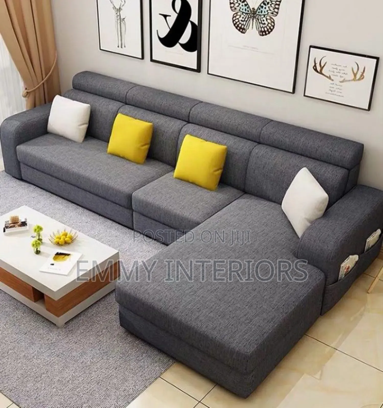 L Shaped Fabric Sofa With Center Table